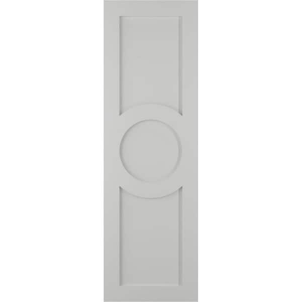 Ekena Millwork True Fit 12 in. x 77 in. PVC Center Circle Arts and Crafts Fixed Mount Flat Panel Shutters Pair in Hailstorm Gray