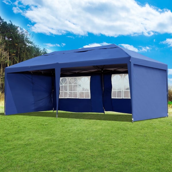 Outsunny 10' x 20' Outdoor Gazebo Canopy Wedding Party Tent with 4 Removable Sidewalls - Blue
