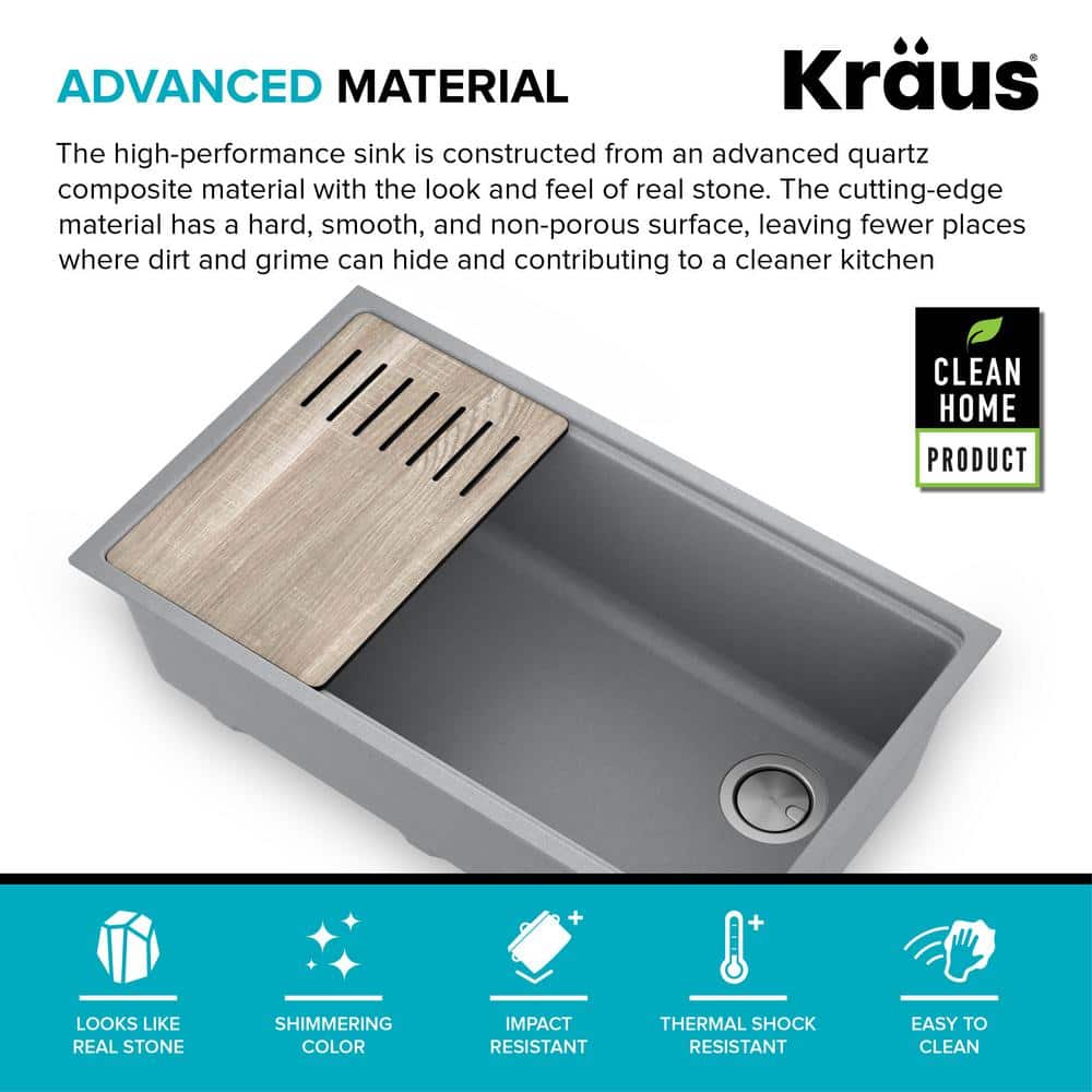 Metallic Gray Quartz Composite Single Bowl Drop-In Kitchen Sink
