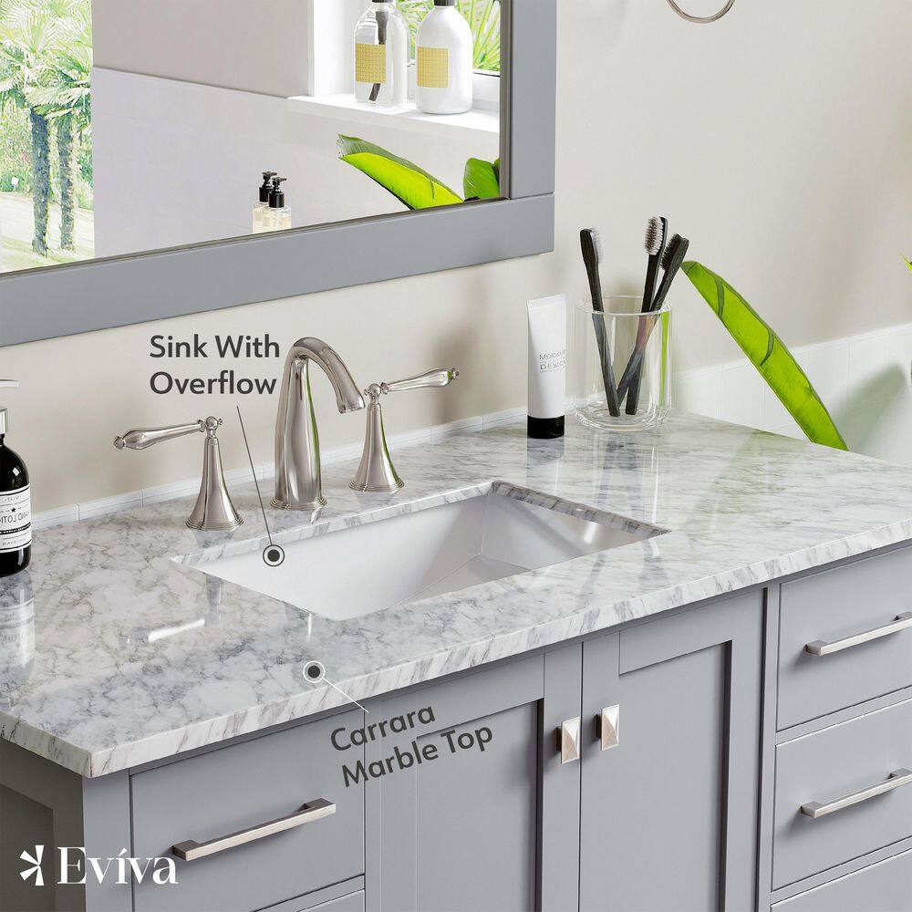 Elegant Aberdeen 42" Transitional Gray Vanity with White Carrara Marble Top