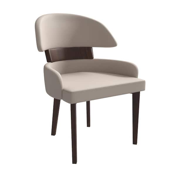 Leisuremod Modern Dining Chairs Leather Seat Curved Open Back with Rubberwood Legs Ethos Collection in Taupe