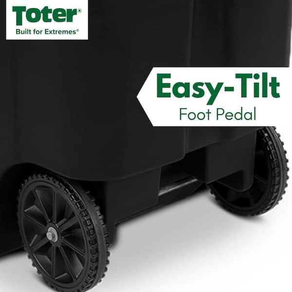 Toter 64-Gallons Black Plastic Wheeled Trash Can with Lid Outdoor