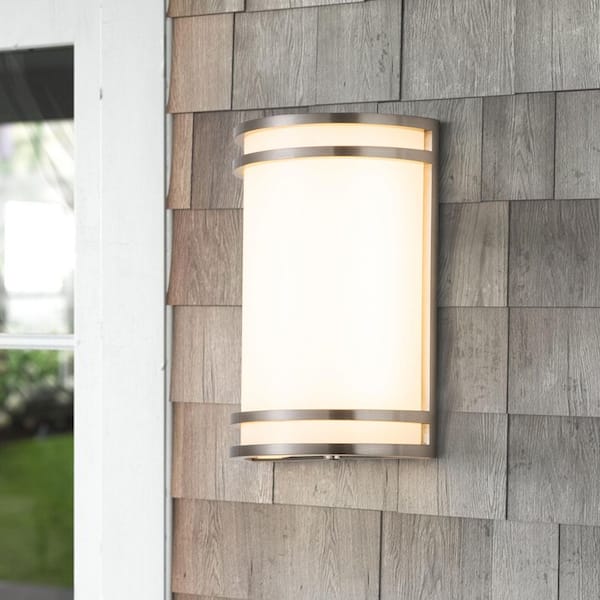 1-Light Brushed Nickel Dimmable 15-Watt 5000K Outdoor Indoor Integrated LED Wall Light with Acrylic Shade