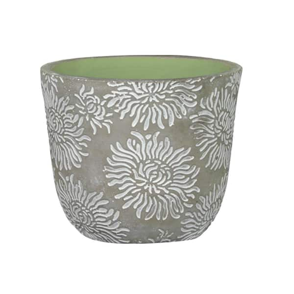 Flora 6 in. Mum Gray Cement Planter with Green Interior