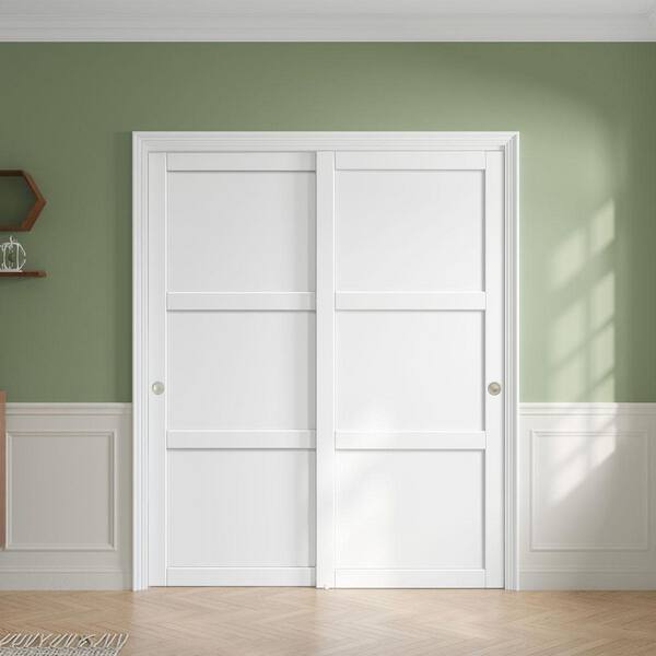 easelife 64 in. x 80 in. 3-Lite White Finished Solid MDF Core