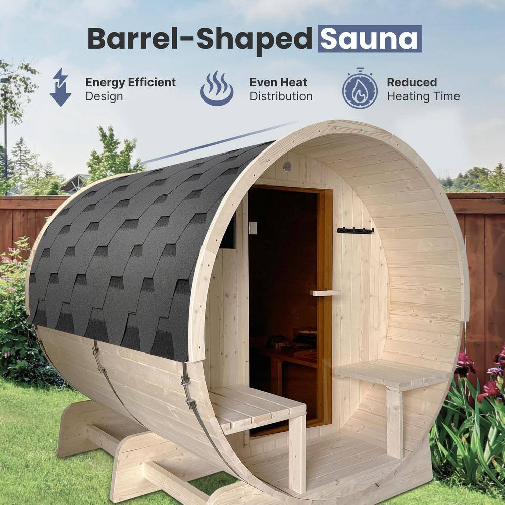 White Pine 8-Person Barrel Sauna with 9 kW Heater