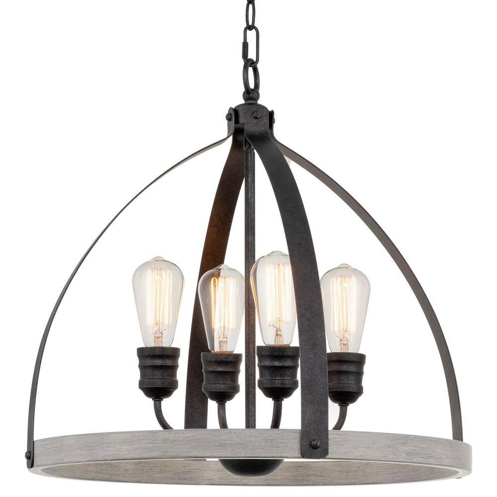 Kira Home Selma 60Watt 4Light Galvanized Black Farmhouse Pendant