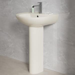 20.25" W x 17" Vitreous China Novelty U-shape Pedestal Bathroom Sink in Bone with Overflow Combo Sink Single Faucet Hole