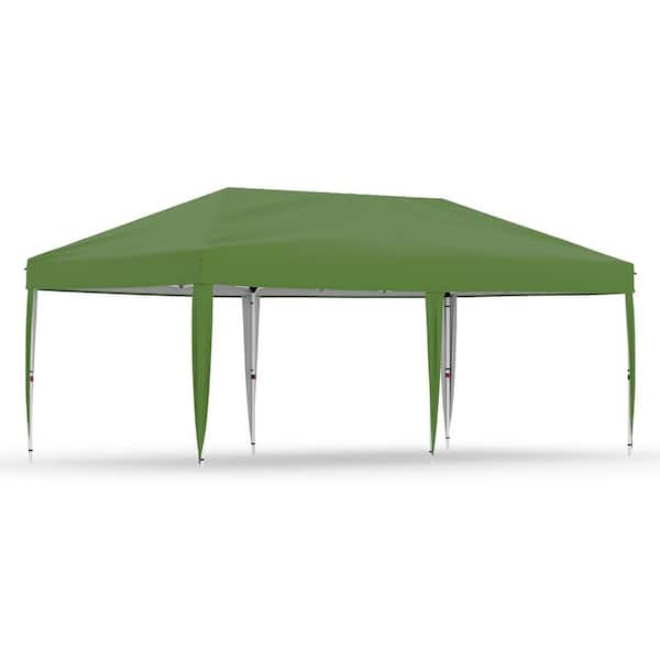 10 ft. x 20 ft. Rectangular Green Pop-Up Canopy Tent with Fixed Sidewall 1-Person Setup Heavy Duty Instant Shelter