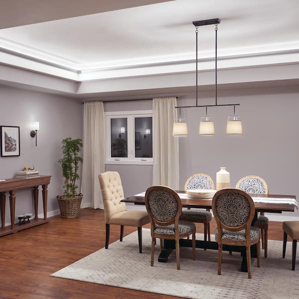 KICHLER Marika 36 in. 3-Light Olde Bronze Transitional Shaded Linear Chandelier for Dining Room