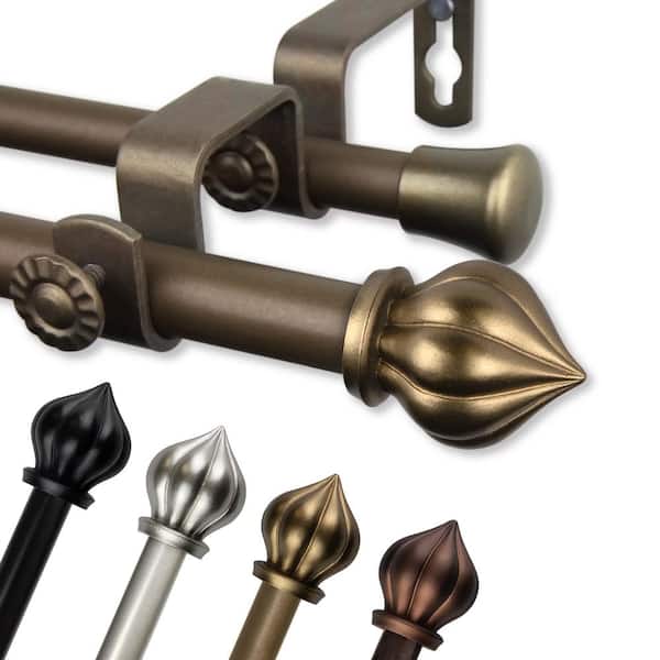 EMOH 5/8" Dia Adjustable 48-84" Double Curtain Rod in Satin Nickel with Pierson Finials