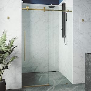 Elan E-Class 56 to 60 in. W x 76 in. H Frameless Sliding Shower Door in Matte Brushed Gold with 3/8 in. Clear Glass