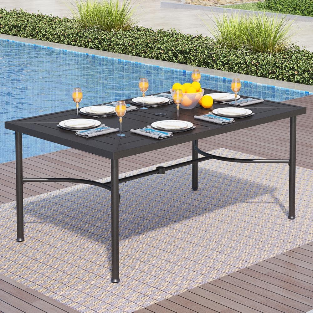 PHI VILLA 64 in. x 39 in. Black Rectangular Metal Outdoor Dining