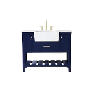 Simply Living 42 in. W x 22 in. D x 34.125 in. H Bath Vanity in Blue with Carrara White Marble Top