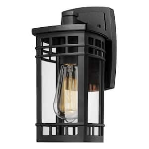 1-Light Black Outdoor Lantern Light Sconce with Clear Shade