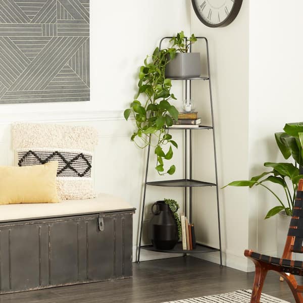 Litton Lane Black Indoor Outdoor Tall Folding 4 Shelves Bakers Rack