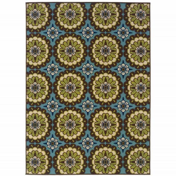 Blue, Green 2 ft. x 4 ft. Loomed Polypropylene Rectangle Indoor/Outdoor Area Rug