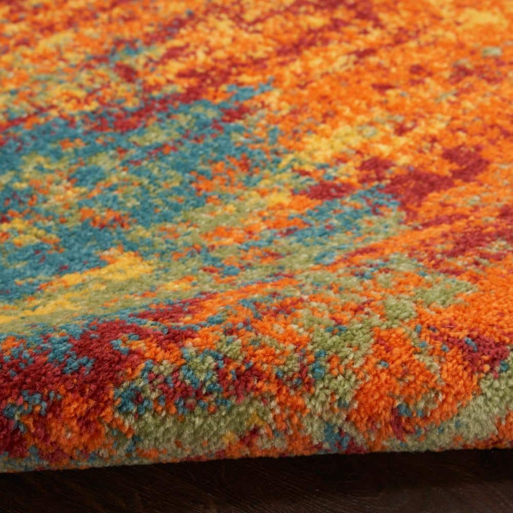 Flame Red and Yellow Synthetic Runner Rug, 2' x 6'