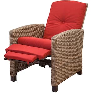 Wicker Outdoor Recliner Chair with Red Cushion