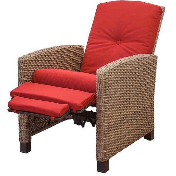Cesicia Wicker Outdoor Recliner Chair with Red Cushion