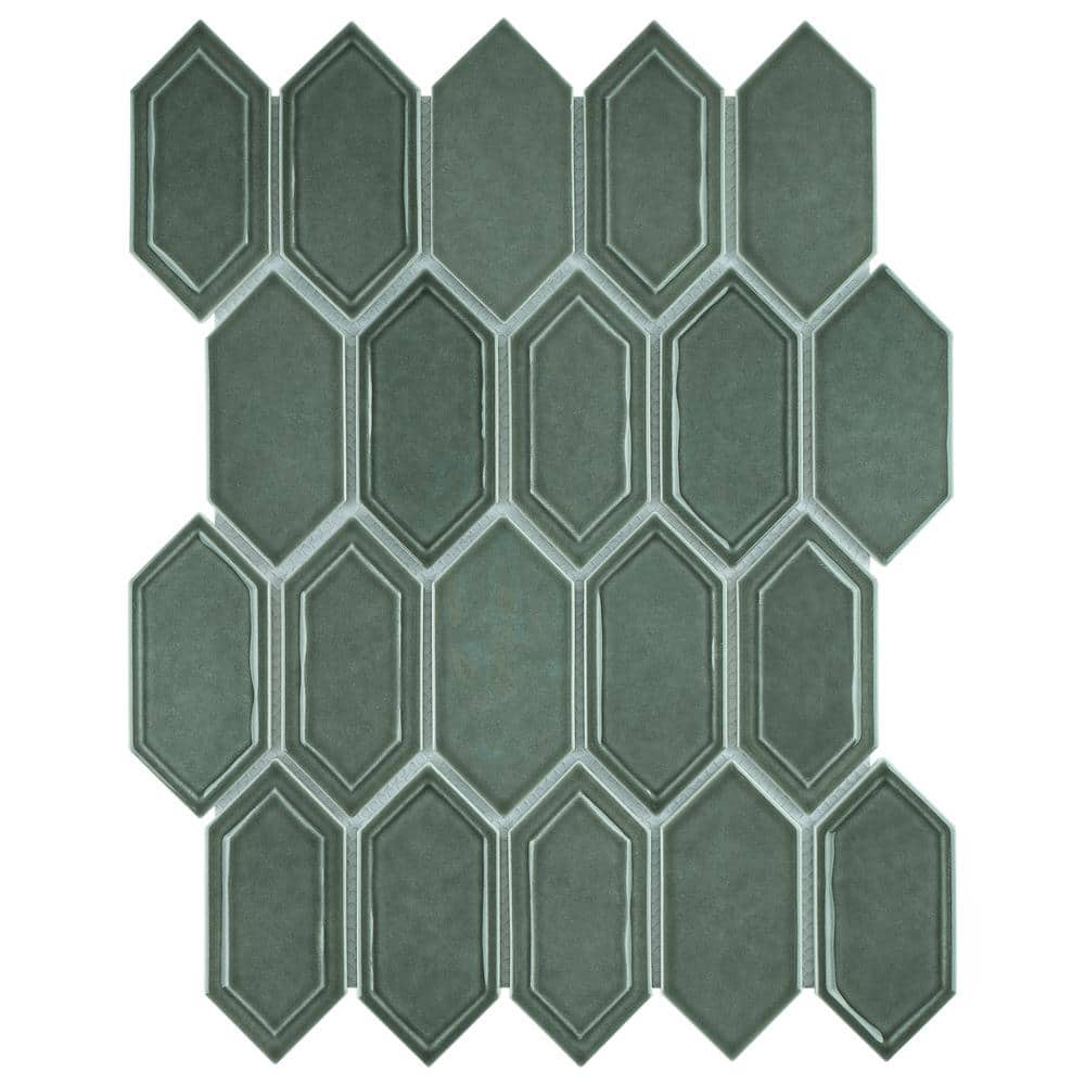 MOLOVO Classic Green 13.31 in. x 10.24 in. Hexagon Glossy