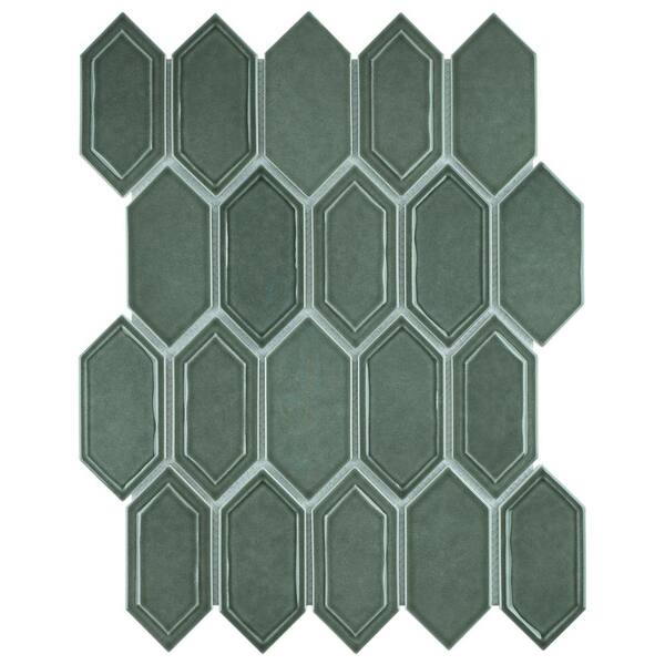 MOLOVO Classic Green 13.31 in. x 10.24 in. Hexagon Glossy Glass Mosaic Tile (9.5 sq. ft./Case)