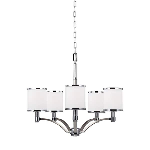 Generation Lighting Prospect Park 5-Light Satin Nickel/Chrome Modern Transitional Hanging Chandelier with Opal Etched Glass Shades