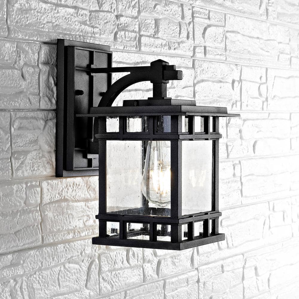 Black Aluminum Mission-Style Outdoor Wall Lantern with Clear Glass