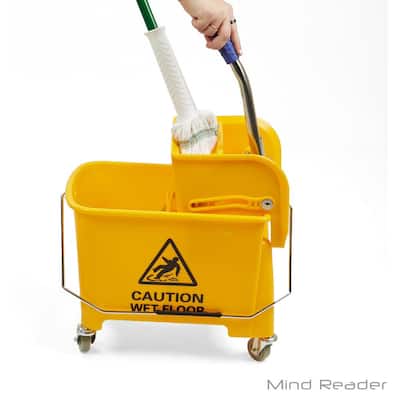 Blue Residental Mop Bucket Large Capacity Water Bucket with Side Press  Wringer Set, Wheels and Easy to Use Metal Handle
