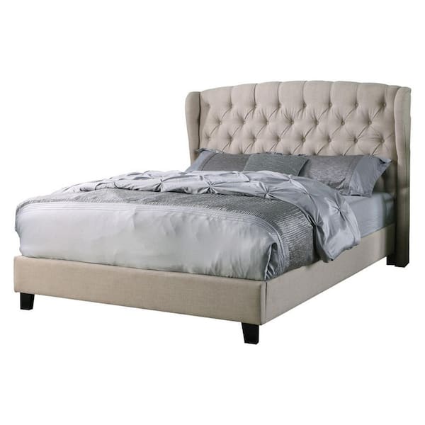Unbranded Spade Beige Queen Upholstered Linen Blend Platform Bed