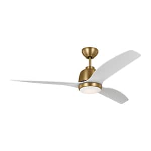 Avila 54 in. Indoor/Outdoor Satin Brass Ceiling Fan with Matte White Blades, Integrated LED Light Kit and Remote Control