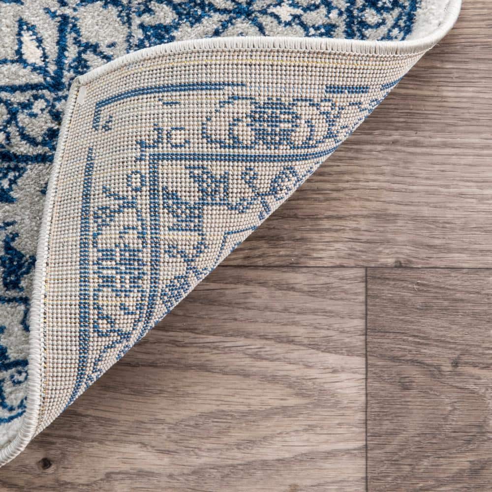 Light Blue Floral Reversible Square Synthetic Area Rug, 6'