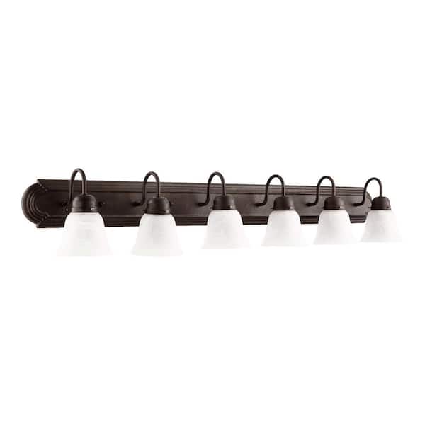 Quorum INTERNATIONAL Traditional 48 in. W 6-Lights Toasted Sienna Vanity Lights with Faux Alabaster Glass