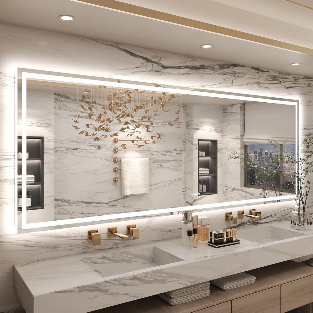 96 in. W x 36 in. H Rectangular Frameless Front and Back Lighted Anti-Fog Wall Bathroom Vanity Mirror, Tempered Glass price history on PriceWatchPro