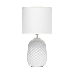 20.4 in. Off White with White Shade Tall Traditional Ceramic Purled Texture Bedside Table Desk Lamp with Fabric Shade