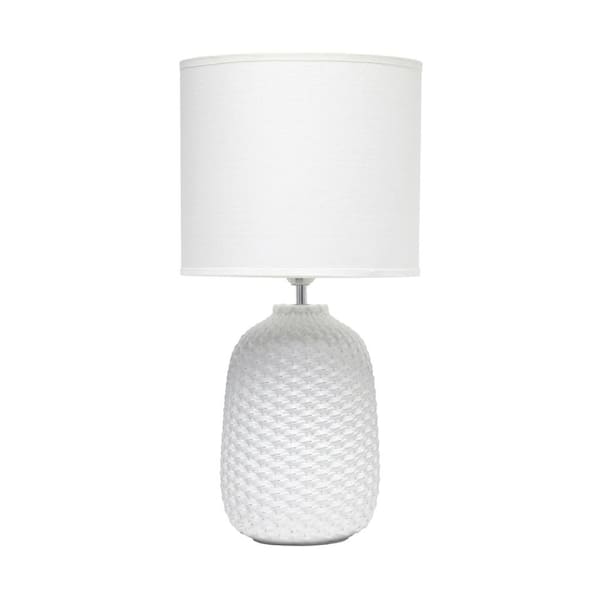Simple Designs 20.4 in. Off White with White Shade Tall Traditional Ceramic Purled Texture Bedside Table Desk Lamp with Fabric Shade