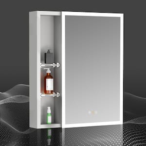 Eros 24 in. W x 28 in. H Small Rectangular Aluminum Dimmable Defogging Medicine Cabinet with Mirror, Right Hinge