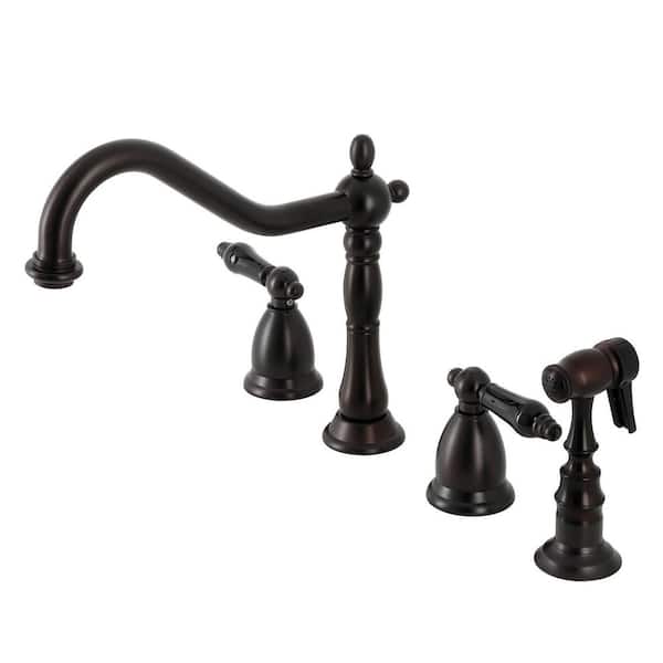 Duchess 2-Handle Deck Mount Widespread Kitchen Faucets with Brass Sprayer in Oil Rubbed Bronze