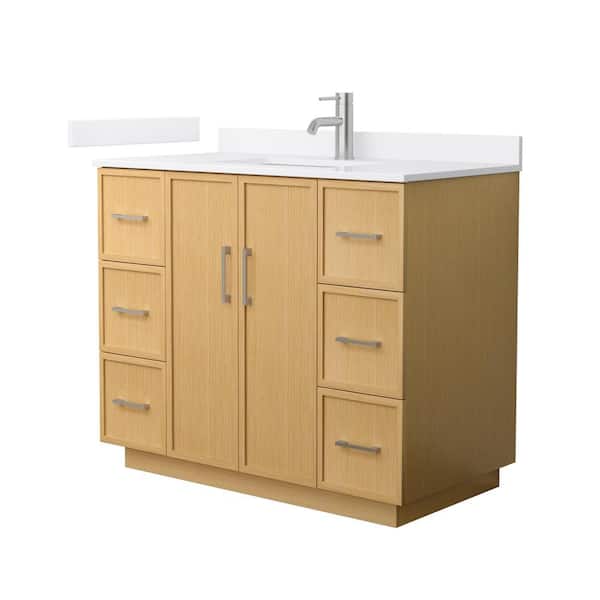 Wyndham Collection Elan TK 42 in. Single Freestanding Light Oak Bath Vanity with White Cultured Marble Top (Assembled)