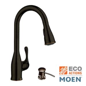 Kaden Single-Handle Pull-Down Sprayer Kitchen Faucet with Reflex, Power Clean and Soap Dispenser in Mediterranean Bronze