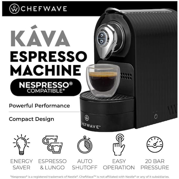 ChefWave Kava Mini Espresso Machine for Nespresso Compatible Capsule with  Holder and Cups (Black) - CW-NCM01B