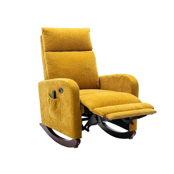 HOMEFUN Modern Yellow Fabric Seat High Back Electric Rocking Massage Chair with Heat Function and Footrest Remote Control