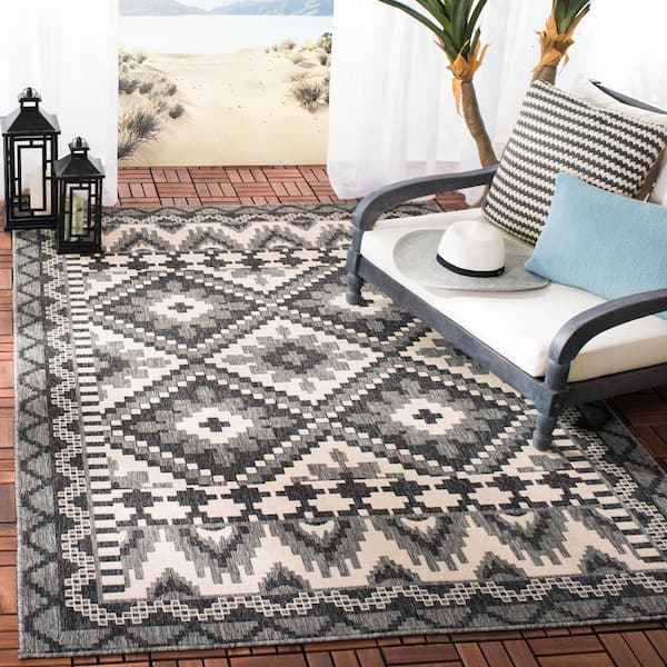 Veranda Gray/Beige 2 ft. x 4 ft. Southwestern Tribal Indoor/Outdoor Area Rug