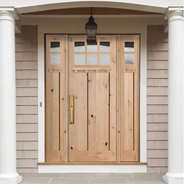 64 in. x 96 in. Craftsman Knotty Alder 2 Panel 6-Lite DS Unfinished Right-Hand Inswing Prehung Front Door/Sidelites