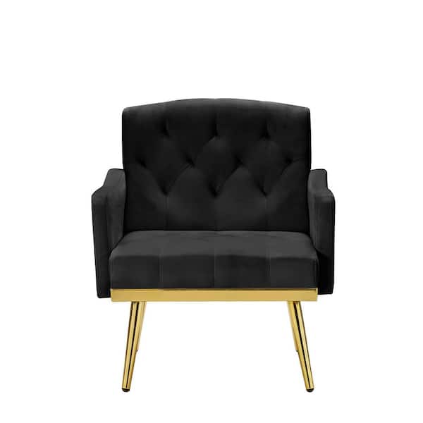 anpport 36 in. Classic Black Velvet Arm Chair with Metal Legs