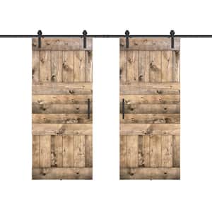 Mid Lite 48 in. x 84 in. Fully Set Up Dark Walnut Finished Pine Wood Sliding Barn Door with Hardware Kit