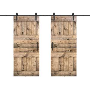 Mid Lite 84 in. x 84 in. Fully Set Up Dark Walnut Finished Pine Wood Sliding Barn Door with Hardware Kit
