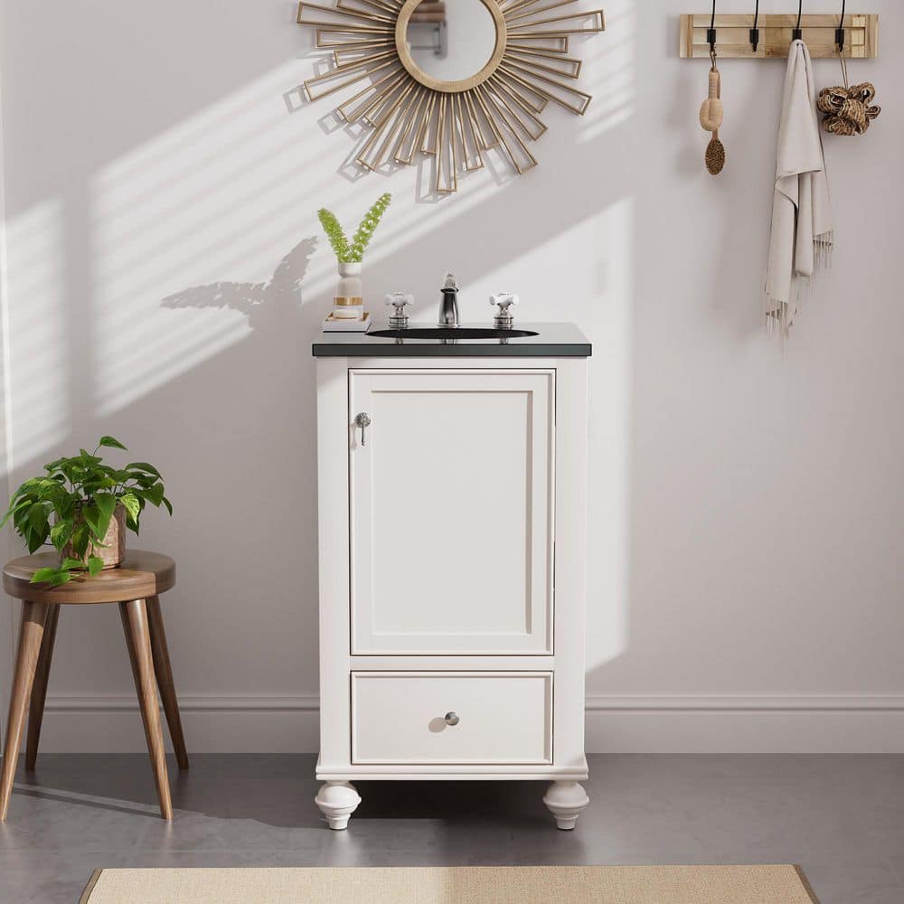 24" Navy Composite Freestanding Vanity with White Ceramic Top