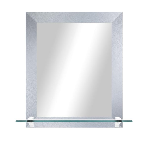 Unbranded 21.5 in. W x 25.5 in. H Rectangle Light Silver Vertical Mirror with Tempered Glass Shelf/White Brackets