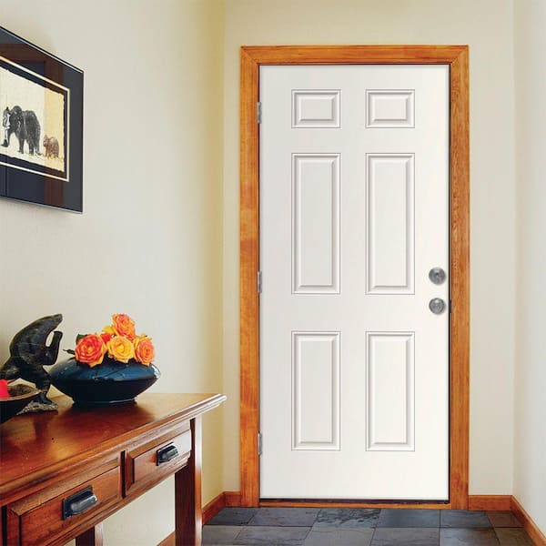 JELD-WEN 34 in. x 80 in. 6-Panel White Painted Steel Prehung